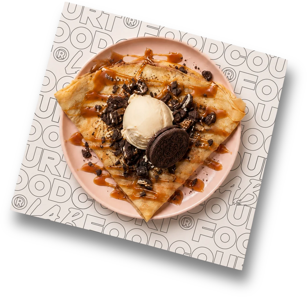 Crepe with ice cream and cookies